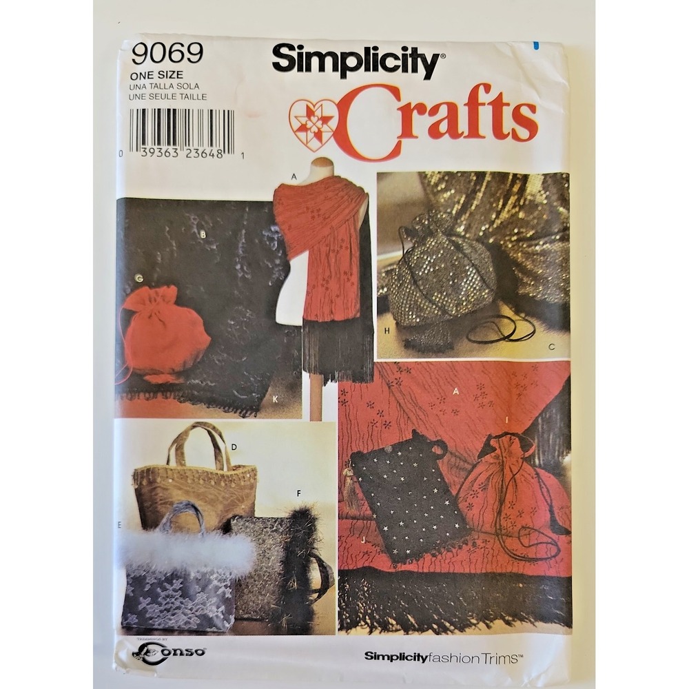 Vintage Simplicity 9069 Handbag Purse Shawl Sewing Pattern One Size 1999 UNCUT